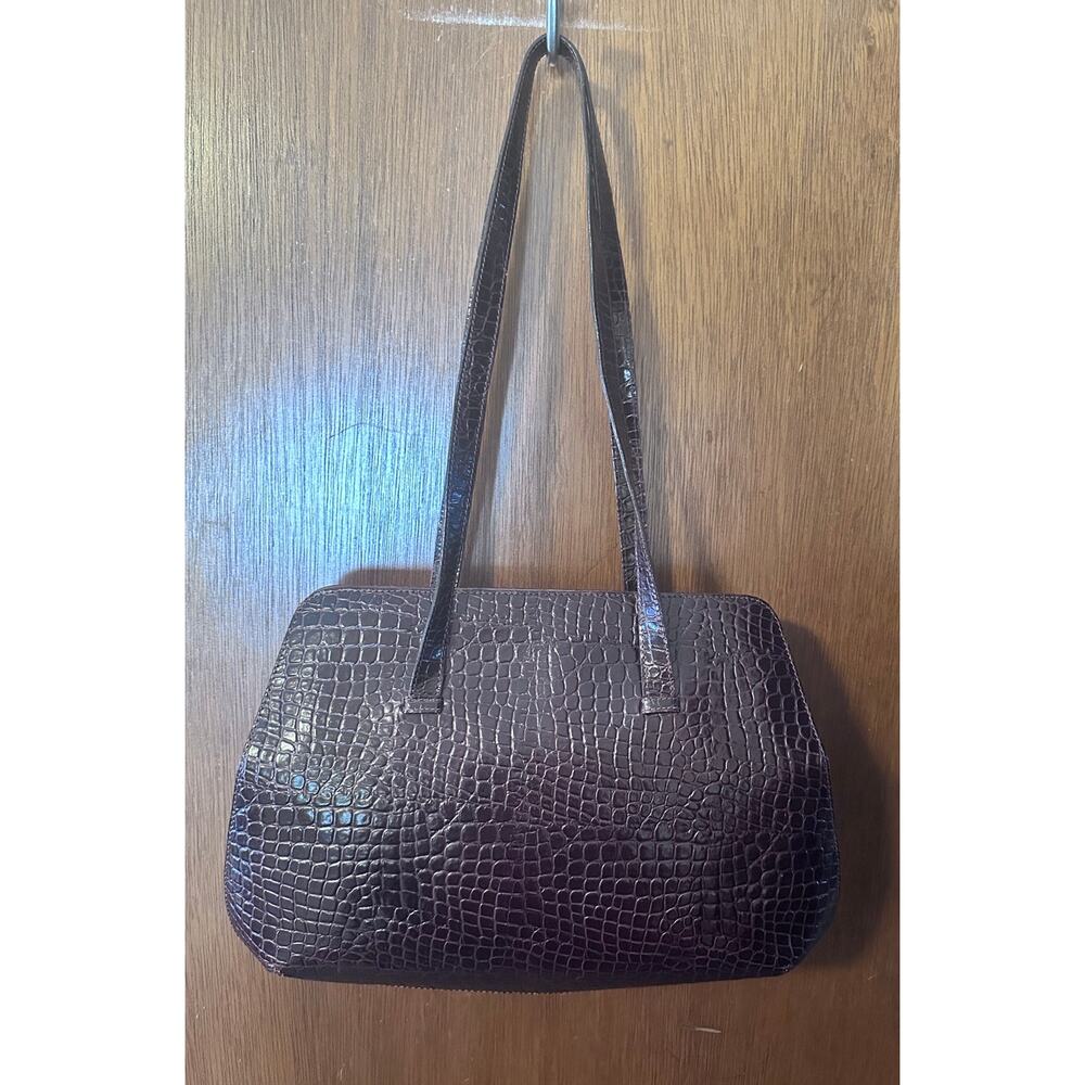VINTAGE GIORGIO ARMANI CROC EMBOSSED LEATHER SHOULDER HANDBAG
